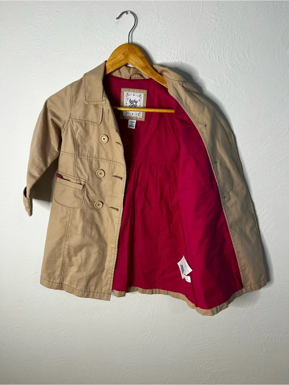 GAP Girls Beige Pea Coat with Pink Lining